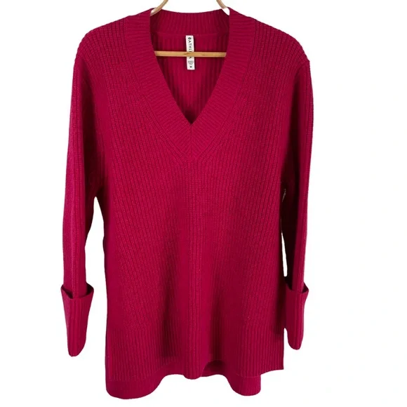 Athleta  Shasta V-Neck Oversized Sweater Fuchsia Size M Wool Blend - Picture 3 of 10